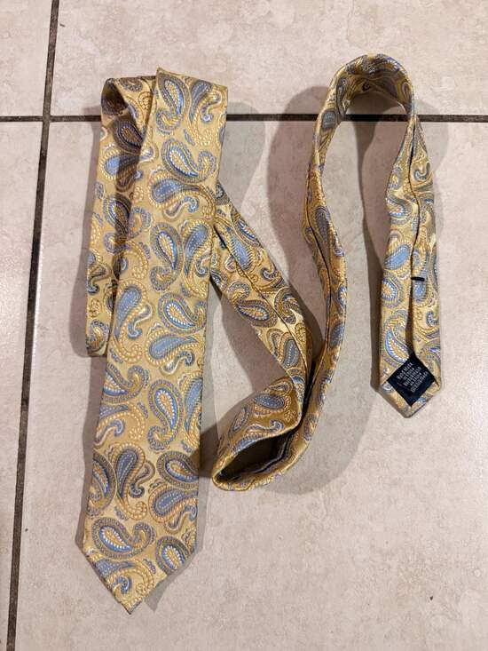 Hi-Brow Other - Hi-Brow Gold and Blue Silk Paisley Necktie Hand Made
